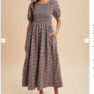 Floral Smocked Puff Sleeve Maternity Maxi Dress